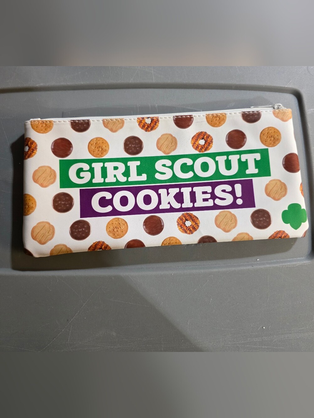 Girl Scout Cookies! Printed Money HolClutch in White with Green & Purple Accents